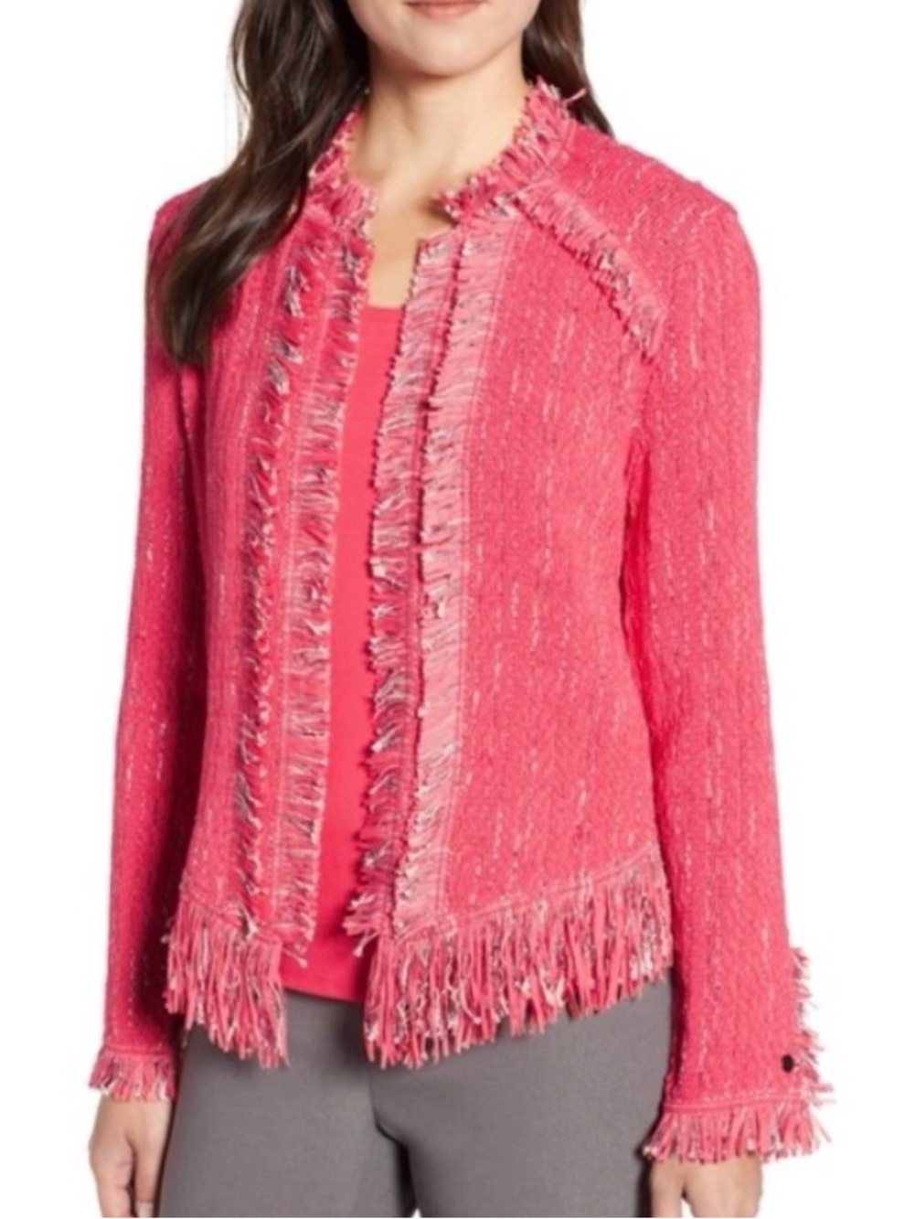 NIC+ZOE Fancy Fringe Jacket in Watermelon, size PM